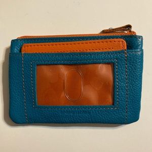 Genuine Leather Blue and Orange Credit Card Wallet